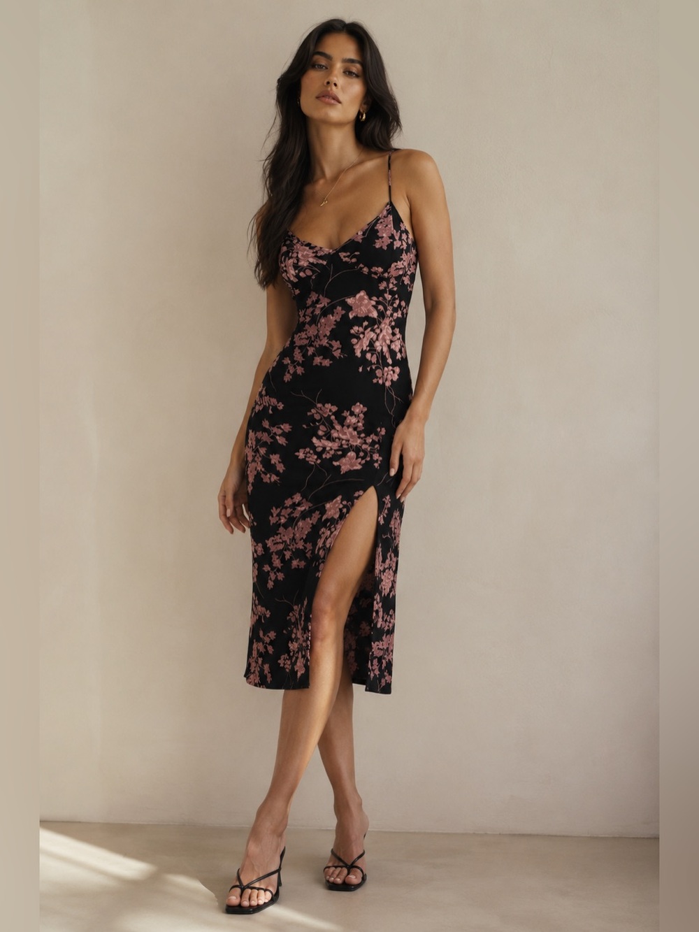 Cherry Blossom Slit Midi Dress
